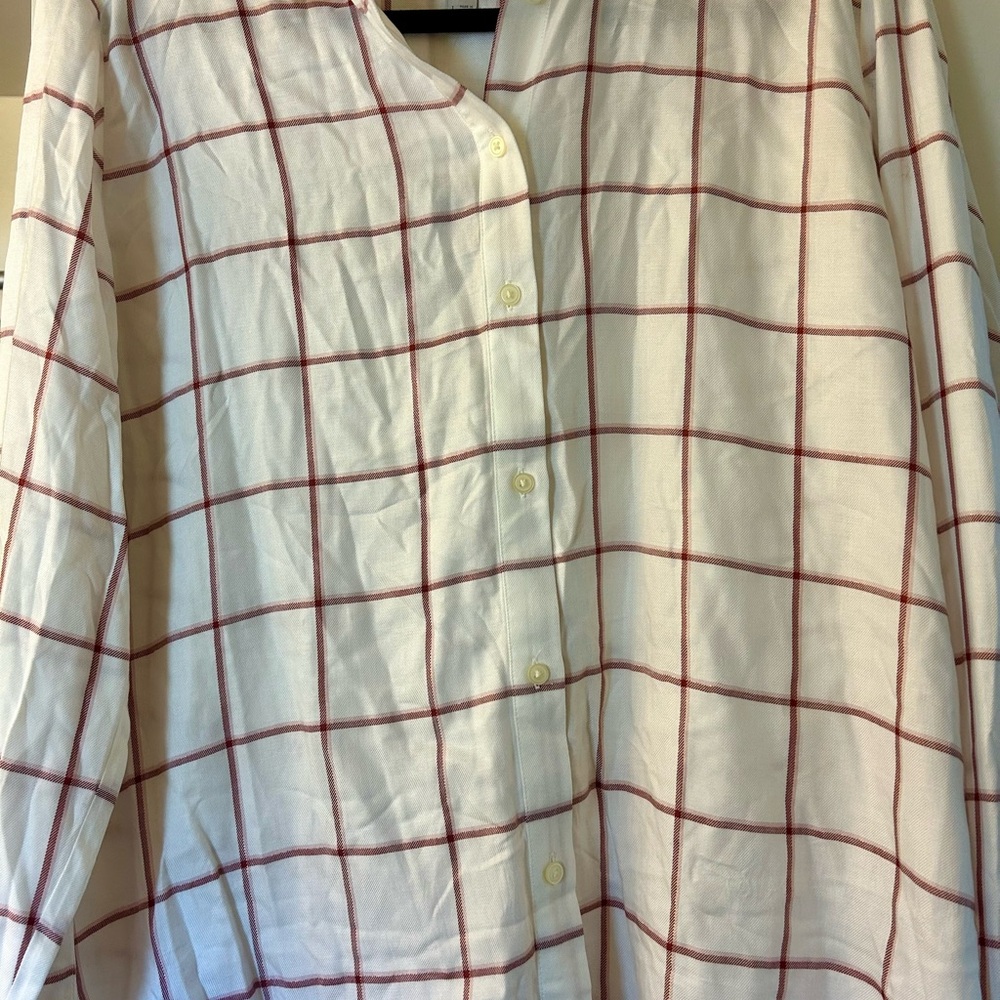 LOFT White and Burgundy Checkered Shirt